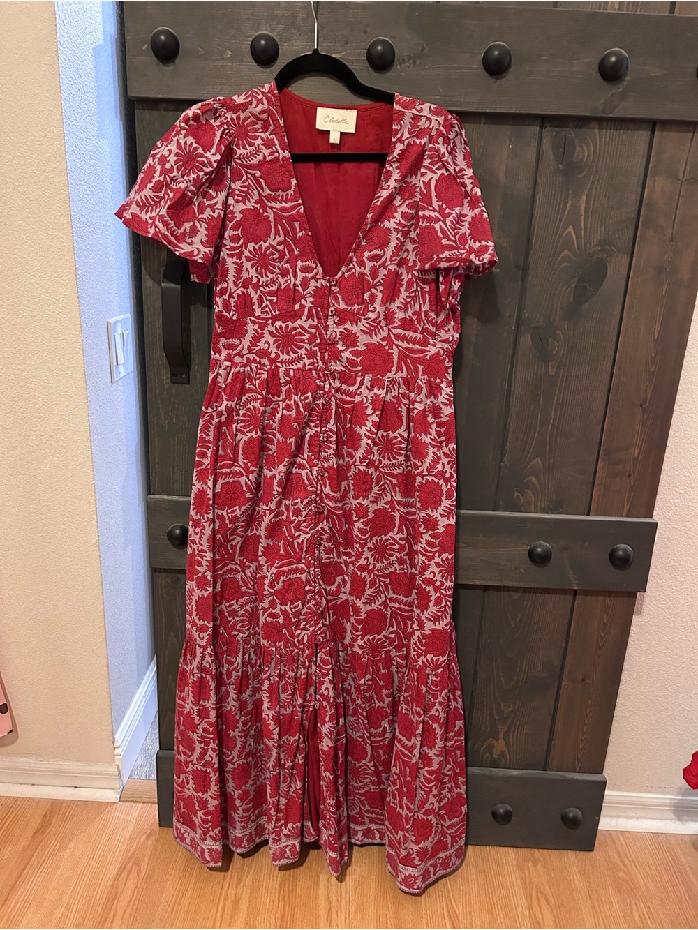 Cleobella Sasha NWOT L Red Floral V-Neck Tiered Maxi Dress - Picture 3 of 4